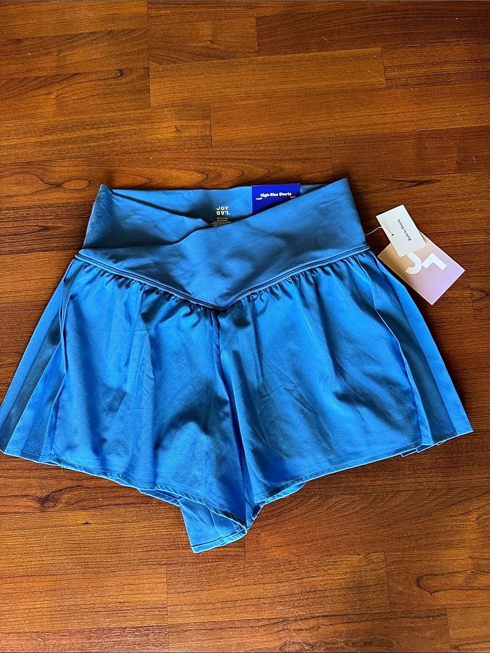 JoyLab Women's Crossover Waistband High Rise Woven Shorts Blue